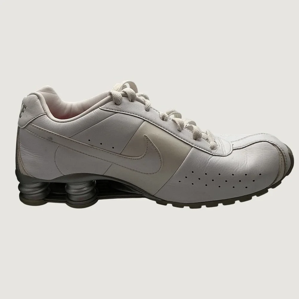 Nike Shox Rivalry White Metallic Silver Leather Sneakers 343900-111 Mens 9.5